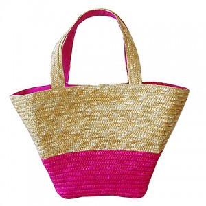 Straw Tote – 12 PCS Woven Wheat Straw Tote - 2 Tones - Fuchsia - BG-R11052FU